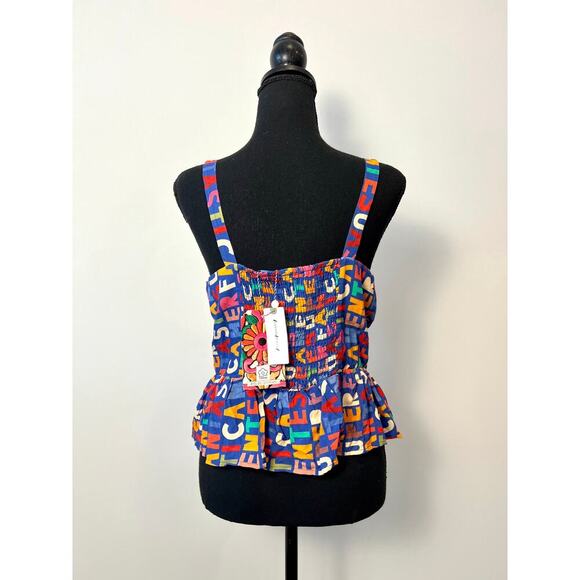 FARM Rio x Antropologie Fantastic Peplum Tank Top Medium Colorful Letter Print - Picture 3 of 7